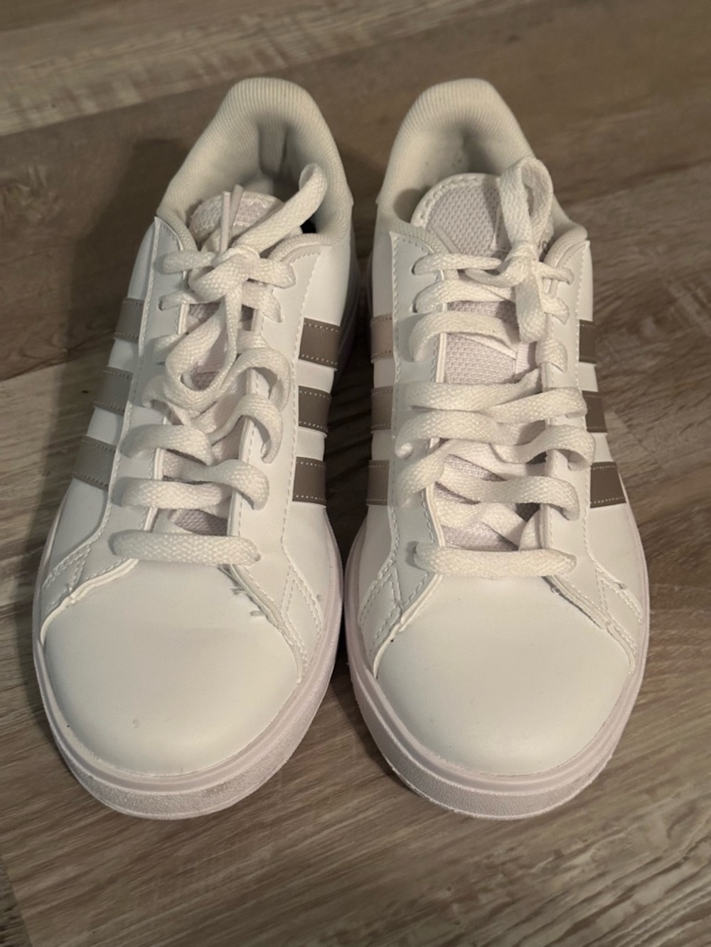 adidas White Low-Top Sneakers with Gray Stripes